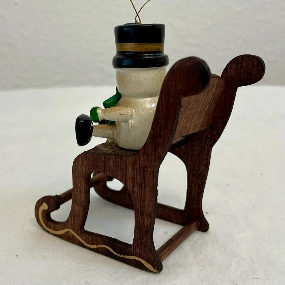 Vintage Russ Country Antique Ornament Snowman On Rocking Chair Style # BX 2057.